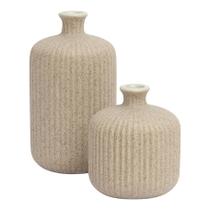 Kit 2 Mini Vasos Decorativos Em Cerâmica Rústica Canelada