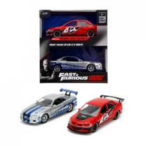 Kit 2 Miniaturas Nissan Skyline GT-R R34 Brian e Mitsubishi Lancer Evolution IX - Velozes e Furiosos - Jada Toys - 1:32