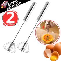 Kit 2 Mixer Semi Automático Giratório em Inox Misturador de Ingredientes Mexer Ovos Gema Chantilly