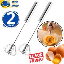 Kit 2 Mixer Semi Automático Giratório em Inox Misturador de Ingredientes Mexer Ovos Gema Chantilly