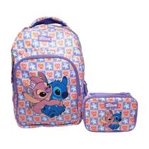 Kit 2 Mochila Escolar Feminina + Estojo Personagem Stitch