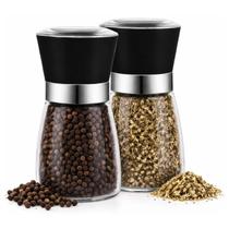 Kit 2 Moedor de Tempero Manual Vidro Inox Ajustável Tampa Moderno Gourmet Sal Saleiro Pimenta Pimenteiro Especiarias Cozinha Mesa Posta Decoração