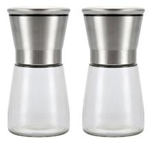 Kit 2 Moedor de Temperos de Inox com Reservatório de Vidro 14cm Kit 2 Moedor de Temperos de Inox com Reservatório de Vidro 14cm