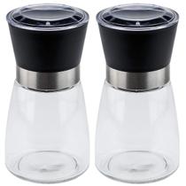 Kit 2 Moedores de Temperos 170ml Lyor em Vidro com Moinhos de Cerâmica e Tampas Pretas