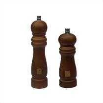 Kit 2 Moedores Temperos Condimentos Triturador Madeira Ajustável Sal Grosso Pimenta Cozinha