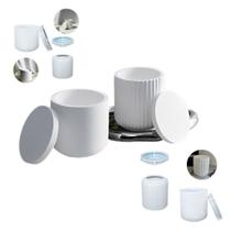Kit 2 Molde Silicone Pote Com Tampa Vela Cimento Resina Gesso Liso e Listrado