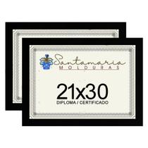 Kit 2 Molduras Porta Diploma Certificado A4 21x30 Preto