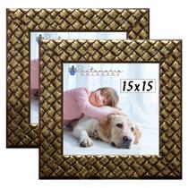 Kit 2 Molduras Porta Retrato 15x15 3cm Relevo Dourado