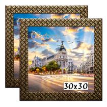 Kit 2 Molduras Porta Retrato 30x30 3cm Relevo Dourado