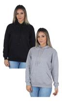 Kit 2 Moletom Liso Feminino Blusa De Frio Casual Canguru