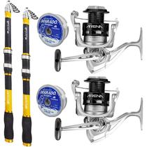 Kit 2 Molinete Arena 4000+2 Varas Telescopica 2,40m+2 Linhas