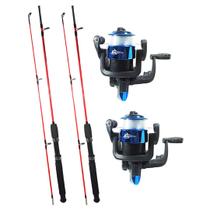 Kit 2 Molinetes com Linha + 2 Varas 1,35m Pesca Leve Ultra Light Peixes Até 5Kg - Sahara