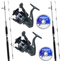 Kit 2 Molinetes Mega 4000 2 Varas Fibra De Vidro 40lbs