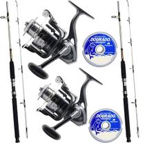 Kit 2 Molinetes Omega 4000 2 Varas Fibra De Vidro 40lbs - makis fishing