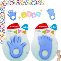 Kit 2 Mordedor Bebê Mãozinha e Pezinho Azul Cheirinho Tutti-Frutti