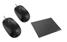 Kit 2 Mouses Com Fio 1200dpi Preto e Mouse Pad Slim Multi