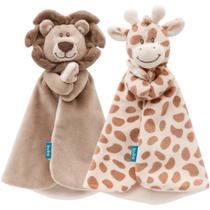 Kit 2 Naninhas Leãozinho E Girafinha Marrom Pelúcia Bebê Buba