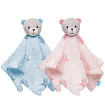 Kit 2 Naninhas Urso Rosa E Azul Estrelinhas Pelúcia Macia Bebê Buba