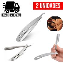 Kit 2 Navalha de Barbear Profissional Aço Inox Navalhete de Acabamento Sobrancelha Barba Barbeiro