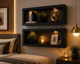 Kit 2 Nichos Decorativos MDF Preto Premium 40x20x10cm Parede Sala Quarto Banheiro Kit 2 Nichos Decorativos MDF Preto Premium 40x20x10cm Parede Sala Quarto Banheiro