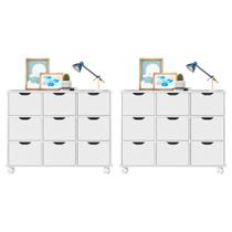 Kit 2 Nichos Organizadores 9 Gavetas com Rodízios Branco - Qmovi Kit 2 Nichos Organizadores 9 Gavetas com Rodízios Branco - Qmovi