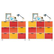 Kit 2 Nichos Organizadores 9 Gavetas com Rodízios Toys Branco/Colorido - Mpozenato Kit 2 Nichos Organizadores 9 Gavetas com Rodízios Toys Branco/Colorido - Mpozenato