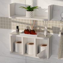 Kit 2 Nichos Suspenso Banheiro Lavabo Porta Papel Higiênico Branco MDF