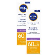 Kit 2 NIVEA SUN Protetor Solar Facial Beauty Expert Sensitive FPS 60 50g