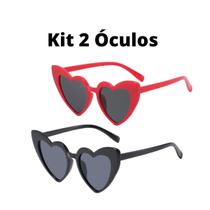 Kit 2 Óculos De Coração Gatinho Lolita Vermelho Preto Adulto