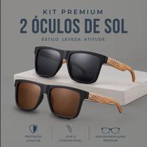 Kit 2 Óculos De Sol Masculino Quadrado Estilo Madeira Moderno com Proteção UV400 Kit 2 Óculos De Sol Masculino Quadrado Estilo Madeira Moderno com Proteção UV400