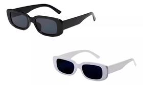 Kit 2 óculos de sol retangular 1 branco 1 preto proteção uv Kit 2 óculos de sol retangular 1 branco 1 preto proteção uv