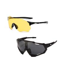 Kit 2 Óculos Sol Preto Ciclismo Mtb Uv400 + Noturno Amarelo