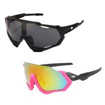 Kit 2 Óculos Sol Unissex Preto Espelhado UV400 Ciclismo Mtb