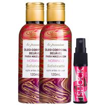 Kit 2 Óleo beijável Morango 1 Óleo Spray Shock Plus Morango Sofisticatto massagem romantica