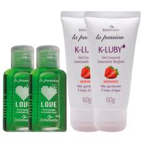 Kit 2 Óleo para Massagem Love Hot Menta + 2 K-LUBY Gel Corporal Morango