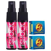 Kit 2 Óleo Spray Shock Plus Morango + 2 Pomada Fogo do Dragão Ginseng (azul)