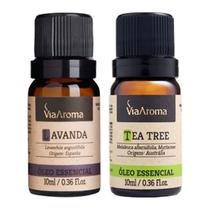Kit 2 Oleos Essenciais Via Aroma Aromaterapia - Lavanda e Tea Tree