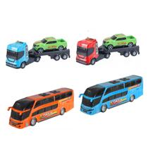 Kit 2 Ônibus Buzão E 2 Caminhão Reboque Guincho C/ Pick-up Infantil - BS Toys