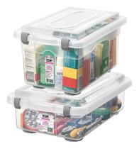 Kit 2 Organizador 4,3L+ 8,6L Plástico Multiuso Empilhável Rígida Trava