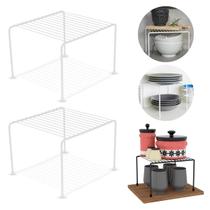 Kit 2 Organizador de Armário 22cm Aramado Cor Preto ou Branco Prateleira Suporte Aço Pratos Gaveta
