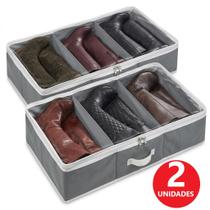 Kit 2 Organizador De Botas Cano Longo Salto Alto Debaixo Da Cama Sapateira Dobrável Portátil Com Zíper Alça Visor TNT Guarda Roupa