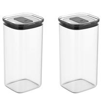 Kit 2 Organizador de Cozinha 1,5L Vedação Hermética Quadrado Empilhável para Arroz Feijão Cereais Secos Farinha Açúcar Massas Grãos Alimentos Armário