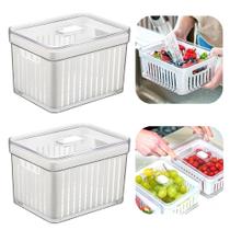 Kit 2 Organizador de Geladeira 3,8 Litros Cesto Com Tampa Multiuso Alimentos Verduras e Vegetais