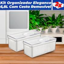 Kit 2 Organizador de Geladeira 6,8 Litros Cesto Com Tampa Multiuso Alimentos Verduras e Vegetais