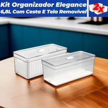 Kit 2 Organizador de Geladeira 6,8 Litros Cesto Com Tampa Multiuso Com Cesto E Tela De Drenagem Kit 2 Organizador de Geladeira 6,8 Litros Cesto Com Tampa Multiuso Com Cesto E Tela De Drenagem