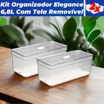 Kit 2 Organizador de Geladeira 6,8L Bandeja Drenagem Com Tampa Multiuso Alimentos Verduras Vegetais