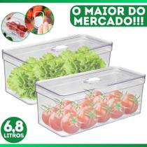 Kit 2 Organizador De Geladeira 6,8l Bandeja Drenagem Com Tampa Multiuso Alimentos Verduras Vegetais