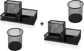 Kit 2 Organizador de Mesa + 2 Porta Lápis Preto