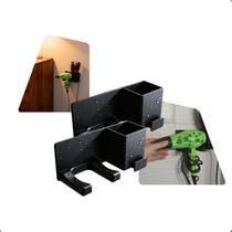 Kit 2 Organizador De Secador e Escovas De Cabelo de Parede Preto Suporte Para Tomada e Fios -