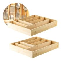 Kit 2 Organizador de Talheres 6 Divisórias Para Gaveta Em Bambu Keep Ou Kit 2 Organizador de Talheres 6 Divisórias Para Gaveta Em Bambu Keep Ou